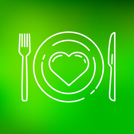Conceptual eat healthy icon. Conceptual eat healthy sign. Conceptual eat healthy symbol. Thin line icon on green background. Vector illustration.のイラスト素材