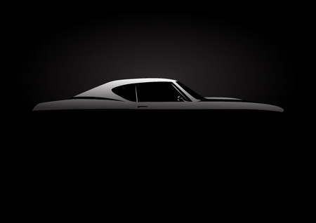 Design Concept with classic American style muscle car silhouette on black background. Vector illustration.