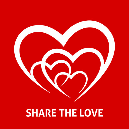 Share the love concept design with white hearts icon on red background. Vector illustration.のイラスト素材
