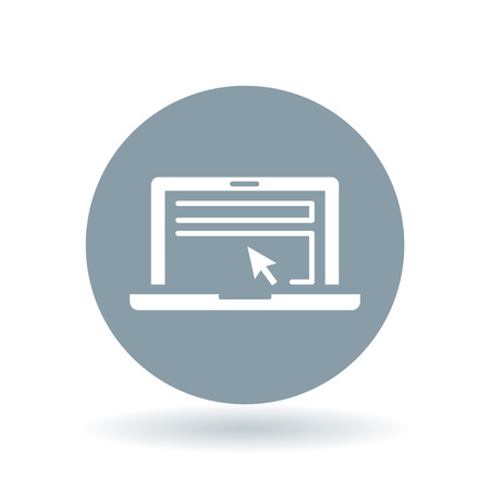Laptop select tool icon. Notebook browse sign. Laptop display symbol. White browsing laptop icon on cool grey circle background. Vector illustration.のイラスト素材