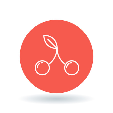Cherry icon. Dessert cherries sign. berry symbol. White cherries icon on red circle background. illustration.のイラスト素材