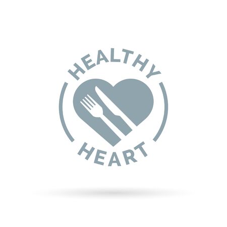 Healthy heart icon concept with knife and fork silhouette sign. Vector illustration.のイラスト素材