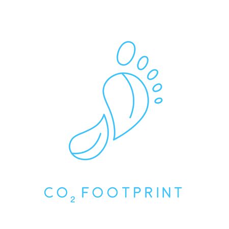 Reduce carbon CO2 footprint concept icon with blue linear footprint leaves icon. Vector illustration.のイラスト素材