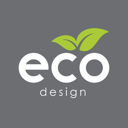 Simple eco concept logo design with green leaf icon on grey background. Vector illustration.のイラスト素材