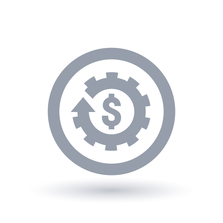 American Dollar sign and cog gear icon in circle. Economy symbol. Currency commerce sign. Vector illustration.のイラスト素材