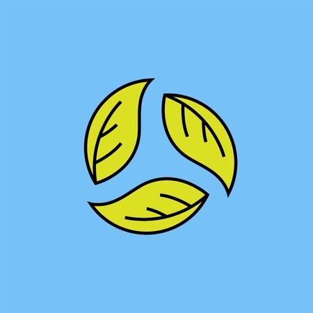 Eco recycle line icon. Green leaf recycling symbol isolated on blue background. Clean and sustainable energy bio design. Vector illustration.のイラスト素材