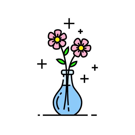 Flowers line icon. Flower bouquet symbol in glass vase. Vector illustration.のイラスト素材