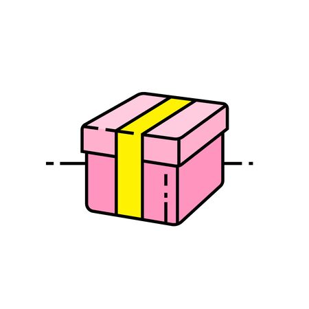 Gift box line icon. Parcel symbol. Pink present sign. Vector illustration.のイラスト素材
