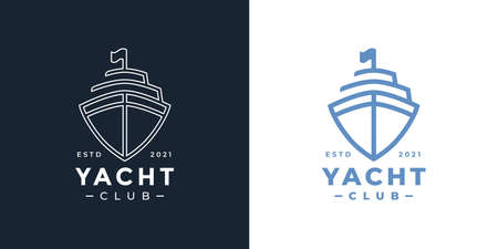 Luxury yacht club logo line icon. Premium leisure boat marine sign. Cruise ship travel symbol. Vector illustration.のイラスト素材