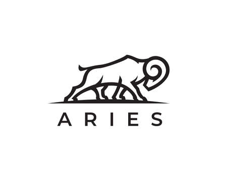 Aries logo concept. Zodiac ram line icon. Goat symbol. Horned animal sign. Vector illustration.のイラスト素材