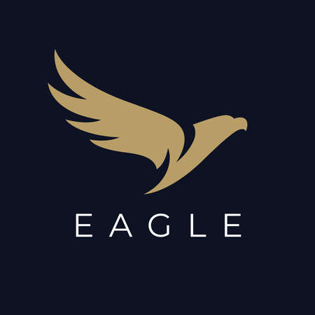 Abstract flying eagle logo icon design. Concept hawk wings symbol. Simple gold falcon sign. Vector illustration.のイラスト素材