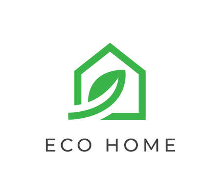 Eco home icon. Green leaf house symbol. Renewable energy building sign. Vector illustration.のイラスト素材