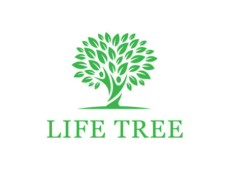 Abstract human life tree logo icon. Wellness nature symbol. People plant sign. Family health nature emblem. Vector illustration.のイラスト素材
