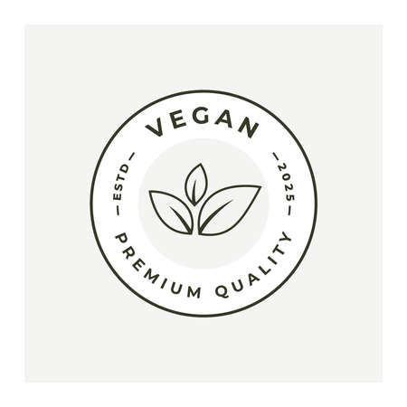 Vegan stamp logo line icon design. Veganism sign emblem. Premium quality leaf symbol. Vector illustration.のイラスト素材