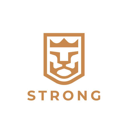 Royal lion logo mark design element. Abstract gold king crown icon. Strong leo animal symbol. Corporate business brand identity emblem. Vector illustration.のイラスト素材