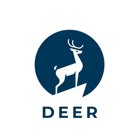 Deer logo design. Elk antler symbol. Reindeer icon. Nature emblem. Wildlife brand identity. Wild buck silhouette. Vector illustration.のイラスト素材