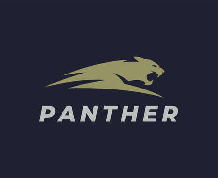 Panther logo design. Jaguar roaring icon. Lion roar symbol. Cougar fang emblem. Abstract wild cat attack brand identity label. Vector illustration.のイラスト素材