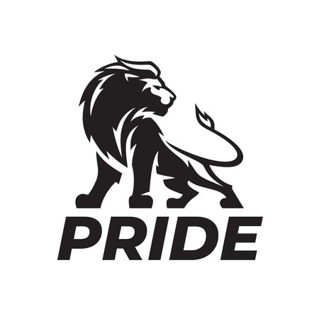 Male lion logo design. Majestic african animal icon. Wild cat mane silhouette emblem. Bold brand identity symbol. Vector illustration.のイラスト素材