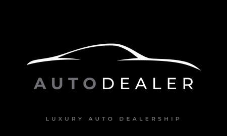Sports car logo. Auto silhouette icon. Luxury motor vehicle dealership emblem. Concept supercar dealer garage symbol. Vector illustration.のイラスト素材