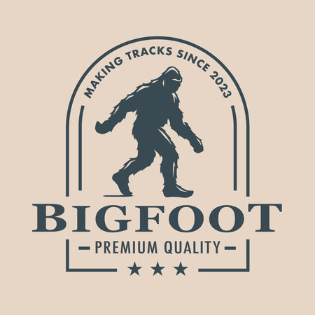 Bigfoot walking   design. Sasquatch silhouette icon. Hairy wild man symbol. Cryptid company emblem. Mythical skunk-ape outdoor brand design element. Vector illustration.のイラスト素材