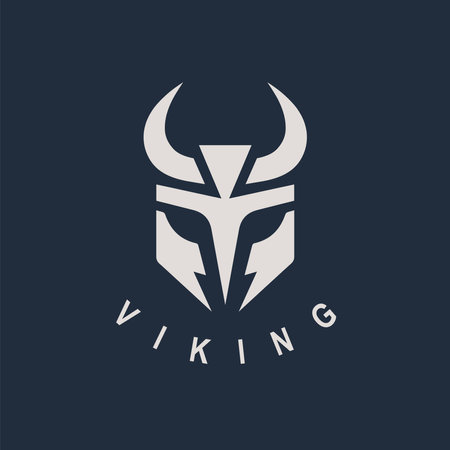 Nordic viking . Norse warrior icon. Horned barbarian helmet symbol. Norseman Odin emblem. Vector illustration.のイラスト素材