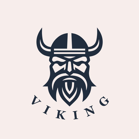 Nordic viking . Norse warrior icon. Horned barbarian helmet symbol. Norseman Odin emblem. Vector illustration.のイラスト素材