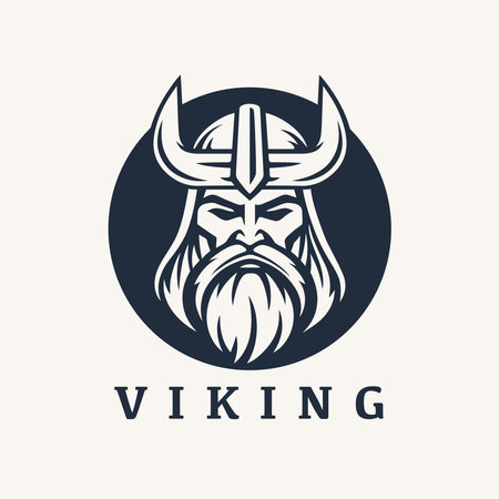 Nordic viking . Norse warrior icon. Horned barbarian helmet symbol. Norseman Odin emblem. Vector illustration.のイラスト素材