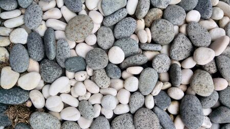 White and brown stones beside the river bank.