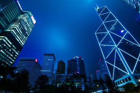 Metropolis of Hongkong's modern office building, nightの写真素材