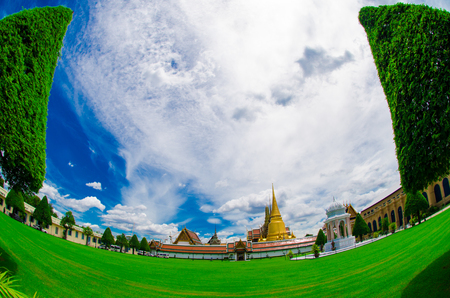Grand palace, Bangkok, Thailand temple, fish eyeの写真素材