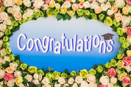 Colorful rose with congratulations note  on flower background, luxury