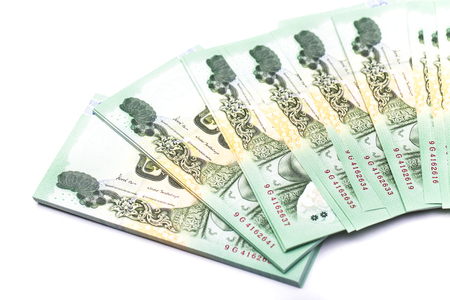 Thai money 20 baht isolated on white , thai bank note background