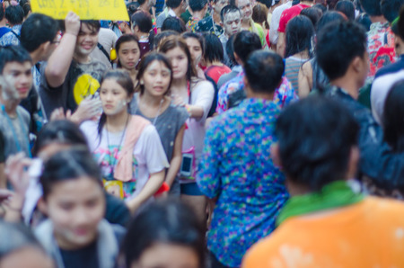 Bangkok April 13:Songkran Festival at Silom Road, Bangkok, is another beat place to celebrate Thai tradition New Year for thais and foreigners on Silom Bangkok April 13,2014 in Thailandのeditorial素材