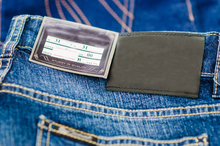 Leather jeans label sewed on jeans. jeans textureの写真素材