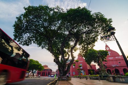 MALACCA, MALAYSIA - OCT 25: Christ Church & Dutch Square with blue sky on October 25, 2014 in Malacca, Malaysia. It was built in 1753 by Dutch & is the oldest 18th century Protestant church in Malaysia.のeditorial素材