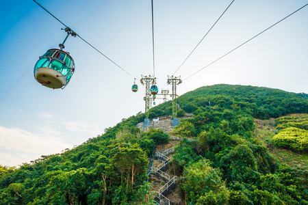 OCEAN PARK, HONGKONG - DEC 09: Cablecar on December 09, 2014, Ocean Park, Hongkong. Cablecar carries tourists up to the entertainment park. Ocean Park also a center for giant panda breeding.のeditorial素材