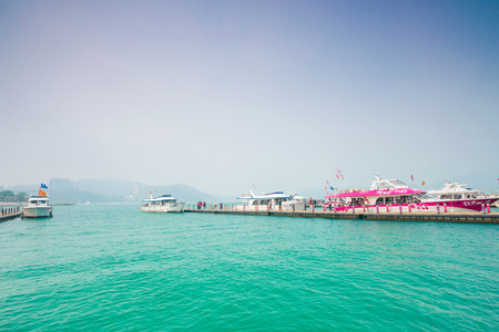 Landscape of Sun Moon Lake pier,  Taichung, Taiwanのeditorial素材