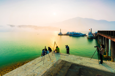 Photographer take photo at Sun Moon Lake in Taiwanのeditorial素材