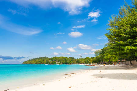 Beach and tropical Andaman sea with blue sky, Lipe island Satun, Thailandの写真素材