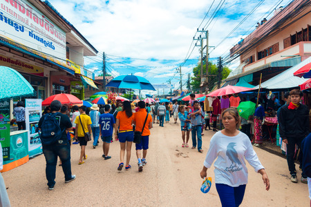 LOEI PROVINCE, THAILAND-JUNE 27: People  at Ghost Festival (Phi Ta Khon) Ghost masked procession celebrated on religious tradition "Boon Pra Wate" at Dan Sai district, Loei, June 27,2015.のeditorial素材