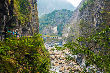 Taroko national park with river and rock in Taiwan.の写真素材