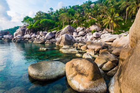 Beautiful Koh Tao islands in Thailand. snorkeling paradise with clear sea water and stones beachの写真素材