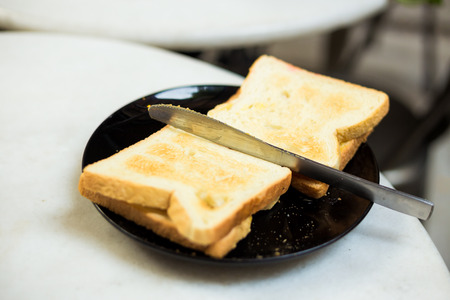 slices of bread for breakfastの写真素材