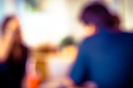 Coffee Shop Blurred background with customer business talkingの写真素材