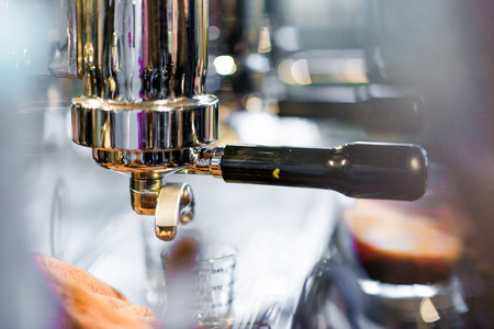 Professional of espresso coffee machine, Close up coffee makerの写真素材