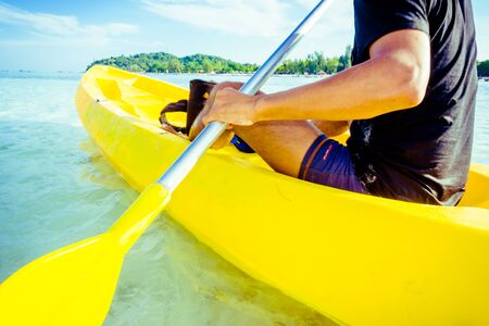 Man Kayaking on the Ocean at Andaman sea, Thailandの写真素材
