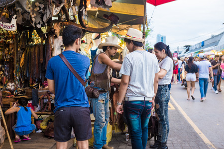 BANGKOK, THAILAND -  OCTOBER 10: Tourist shops at Jatujak or Chatuchak Market on October 10, 2015 in Bangkok, Thailand. Jatujak Market is the largest market in Thailand.のeditorial素材
