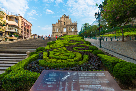 MACAU, MACAU - OCTOBER 22,2015 - Ruins Of Saint Paul's Cathedral. Built from 1582 to 1602 by the Jesuits. Was destroyed by a fire during a typhoon in 1835.のeditorial素材