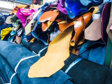 Raw Leather in craft shop, Natural cow leather.