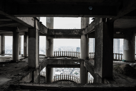 Old buildings in center of Bangkok, Thailand result from Asian Financial Crisis in 1997